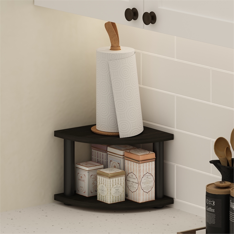 Pemberly Row 2-Tier Corner Countertop Organizer Shelf in Espresso/Black