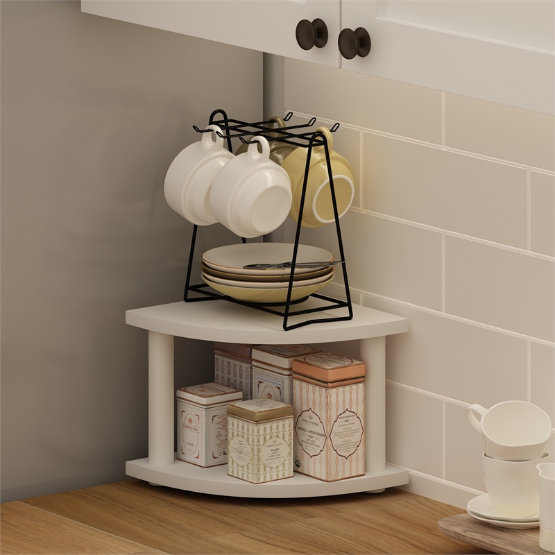 Pemberly Row Turn-N-Tube 2-Tier Corner Countertop Organizer Shelf in White