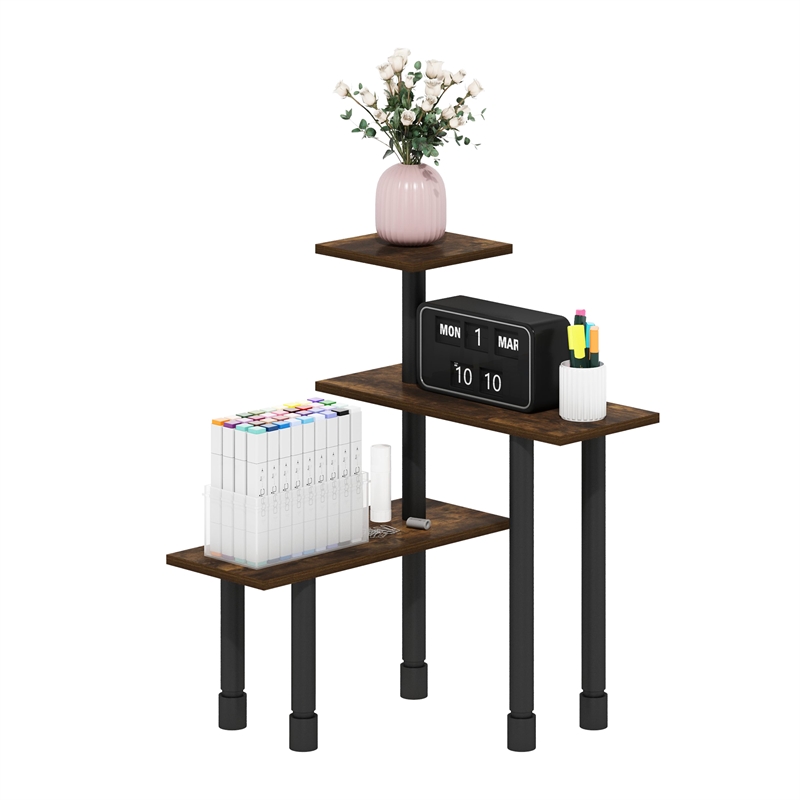 Pemberly Row Turn-N-Tube 3-Tier Multipurpose Corner Countertop Amber Pine/Black