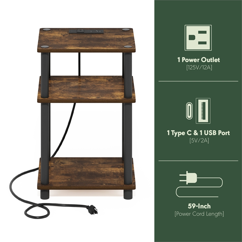 Pemberly Row 3-Tier Turn-N-Tube Open Storage Side Table in End Amber Pine/Black