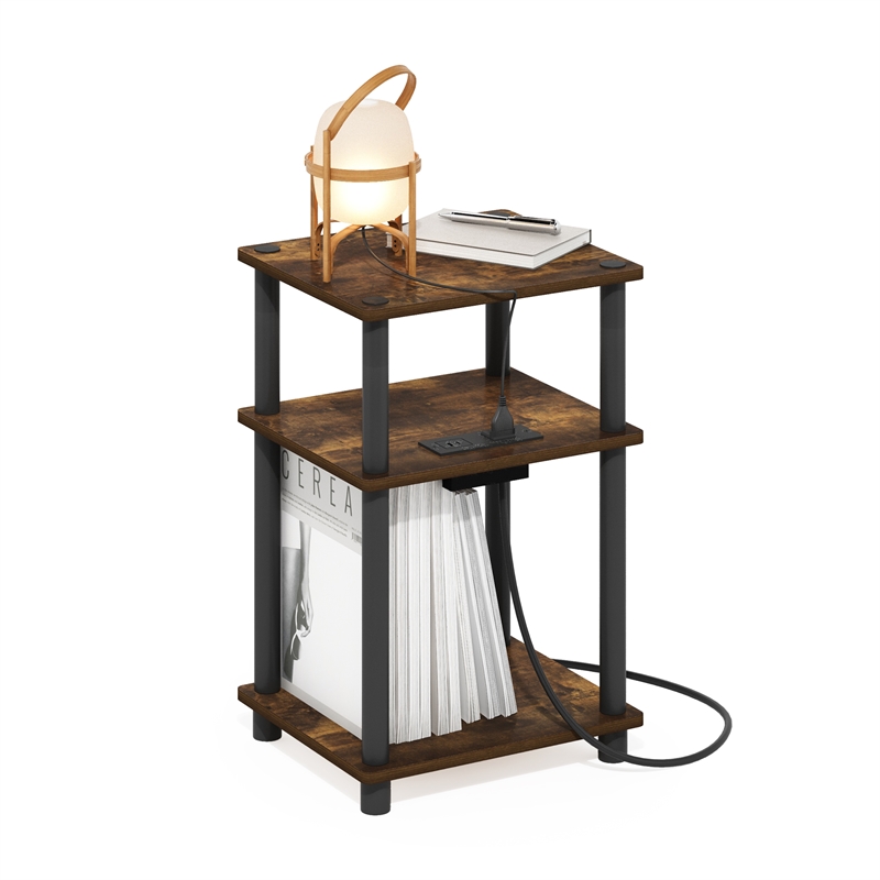Pemberly Row 3-Tier Turn-N-Tube Open Storage Side Table in End Amber Pine/Black
