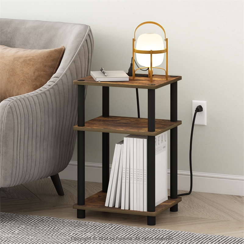 Pemberly Row 3-Tier Turn-N-Tube Open Storage Side Table in End Amber Pine/Black