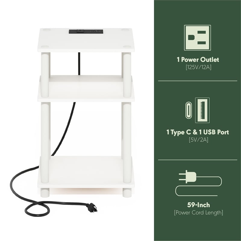 Pemberly Row 3-Tier Turn-N-Tube Open Storage Side/End Table White