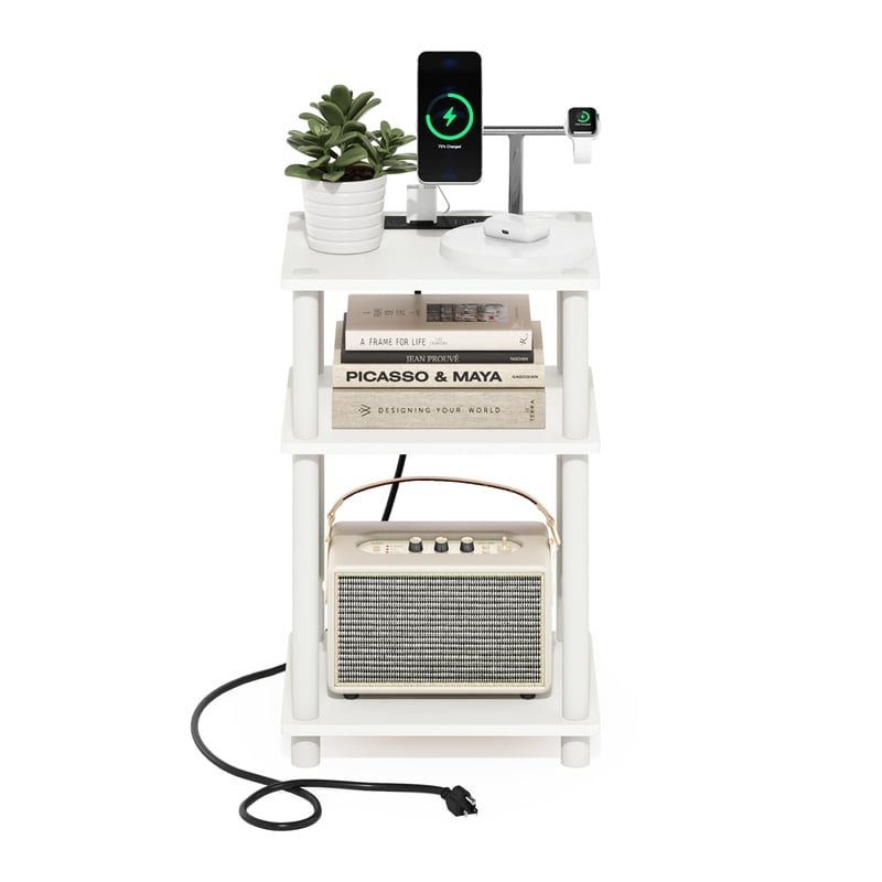 Pemberly Row 3-Tier Turn-N-Tube Open Storage Side/End Table White