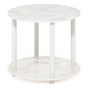 Pemberly Row Turn-N-Tube 2-Tier Round Wood Coffee Table Marble White