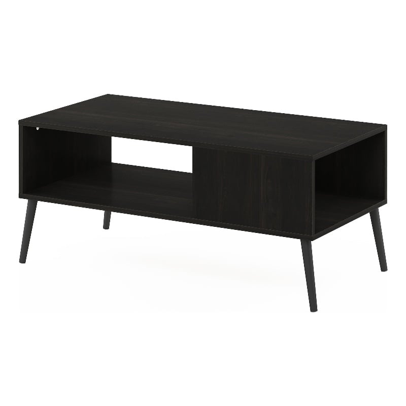 Pemberly Row Mid-Century Coffee Table with Wood Legs in Espresso