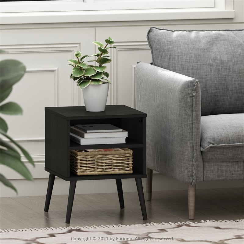 Pemberly Row Mid-Century End Table with Wood Legs in Espresso
