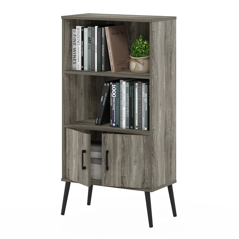 Pemberly Row Mid-Century Accent Cabinet with Wood Legs French Oak Gray