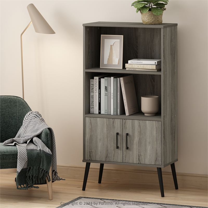 Pemberly Row Mid-Century Accent Cabinet with Wood Legs French Oak Gray