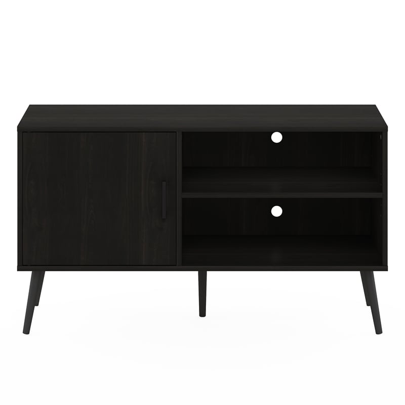 Pemberly Row Mid-Century TV Stand with Wood Legs in One Cabinet Espresso