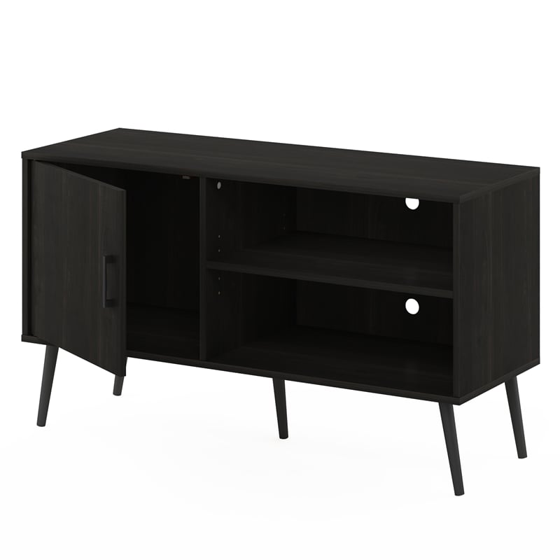 Pemberly Row Mid-Century TV Stand with Wood Legs in One Cabinet Espresso