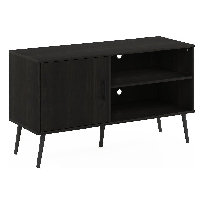 Pemberly Row Mid-Century TV Stand with Wood Legs in One Cabinet Espresso