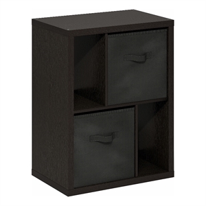 Pemberly Row Standing Storage Shelf with Two Bins in Dark Oak