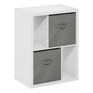 Pemberly Row Contemporary Standing Storage Shelf with Two Bins in White