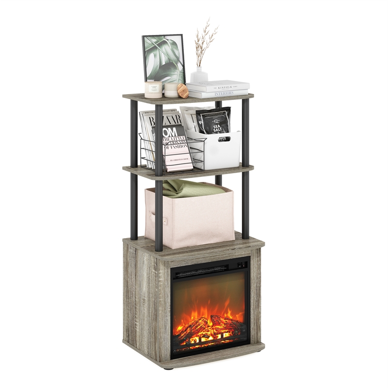 Pemberly Row Turn-N-Tube 2-Tier Tall TV Entertainment Side French Oak Gray/Black