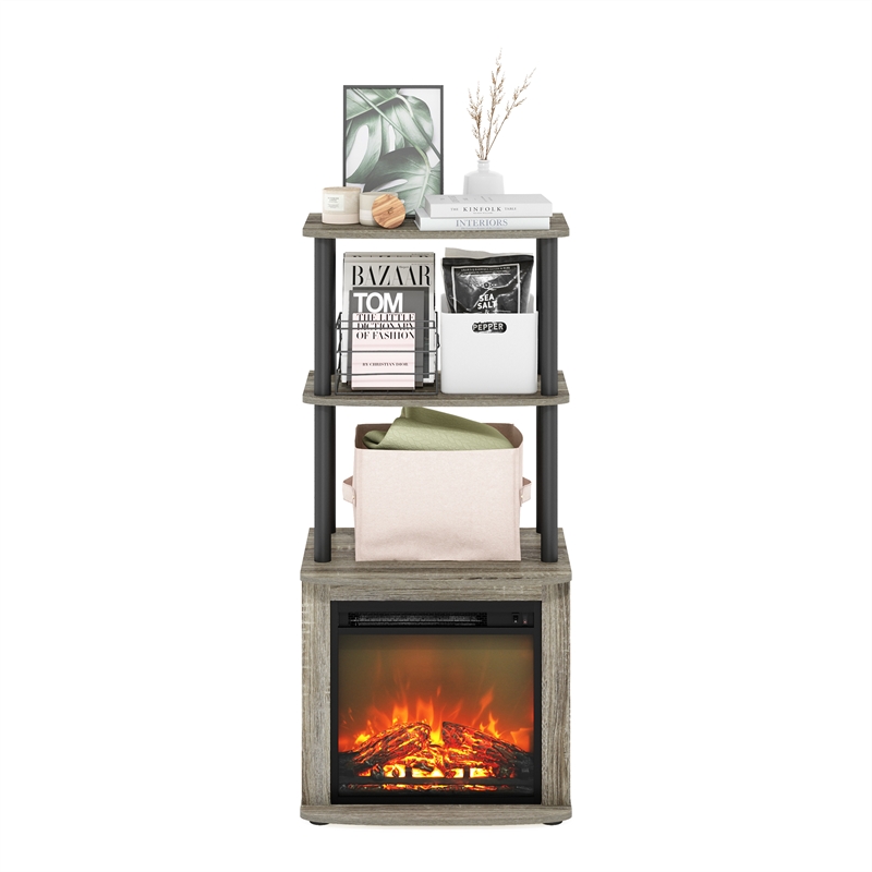 Pemberly Row Turn-N-Tube 2-Tier Tall TV Entertainment Side French Oak Gray/Black