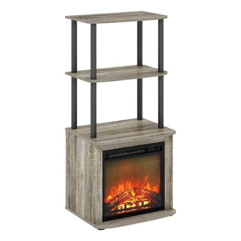 Pemberly Row Turn-N-Tube 2-Tier Tall TV Entertainment Side French Oak Gray/Black