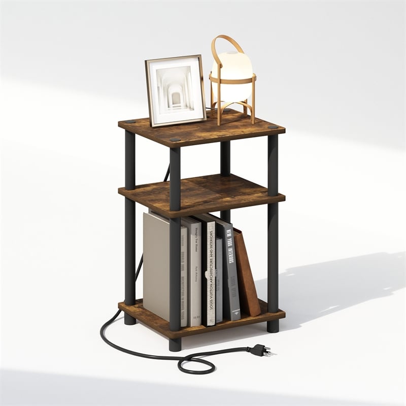 Pemberly Row 3-Tier Turn-N-Tube Open Storage Nighstand in Amber Pine/Black