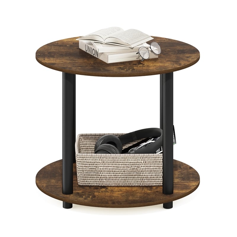Pemberly Row Turn-N-Tube 2-Tier Round Wood Coffee Table in Amber Pine