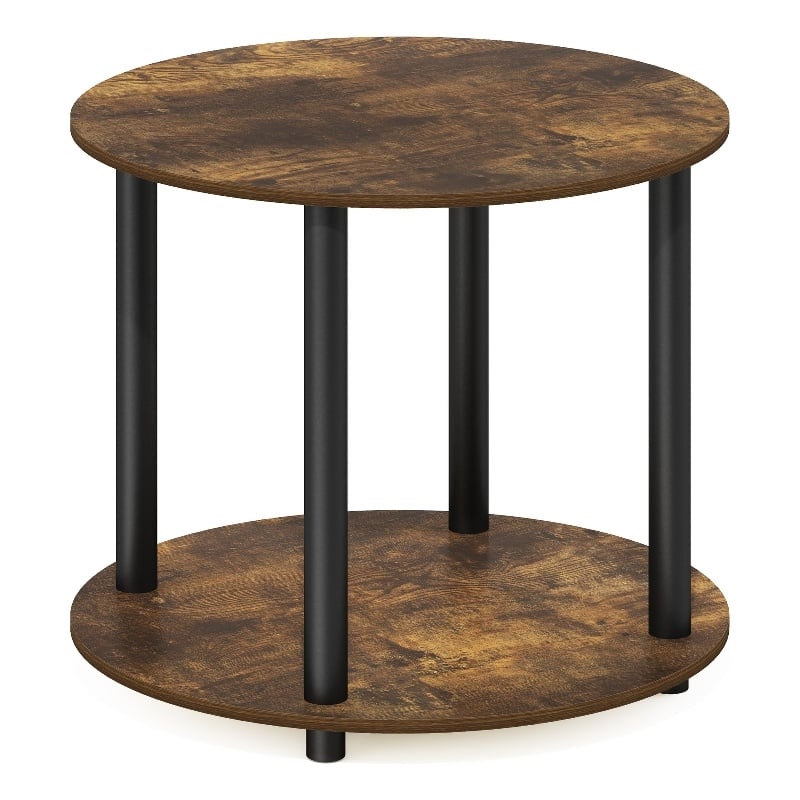 Pemberly Row Turn-N-Tube 2-Tier Round Wood Coffee Table in Amber Pine