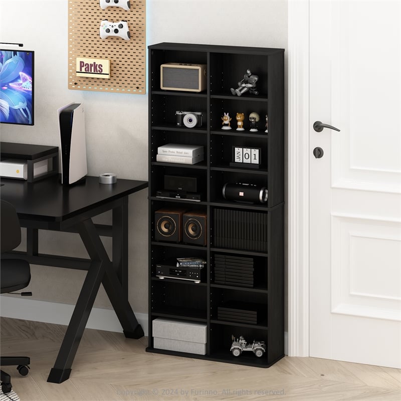 Pemberly Row 16-Shelf Multimedia Media Storage Tower Rack with Americano