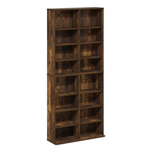 Pemberly Row 16-Shelf Multimedia Media Storage Tower Rack with Amber Pine