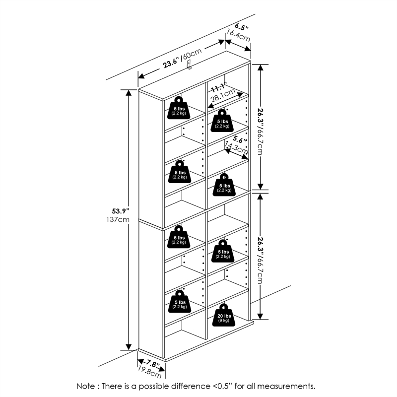 Pemberly Row 16-Shelf Multimedia Media Storage Tower Rack with Adjustable White