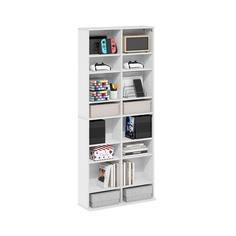 Pemberly Row 16-Shelf Multimedia Media Storage Tower Rack with Adjustable White
