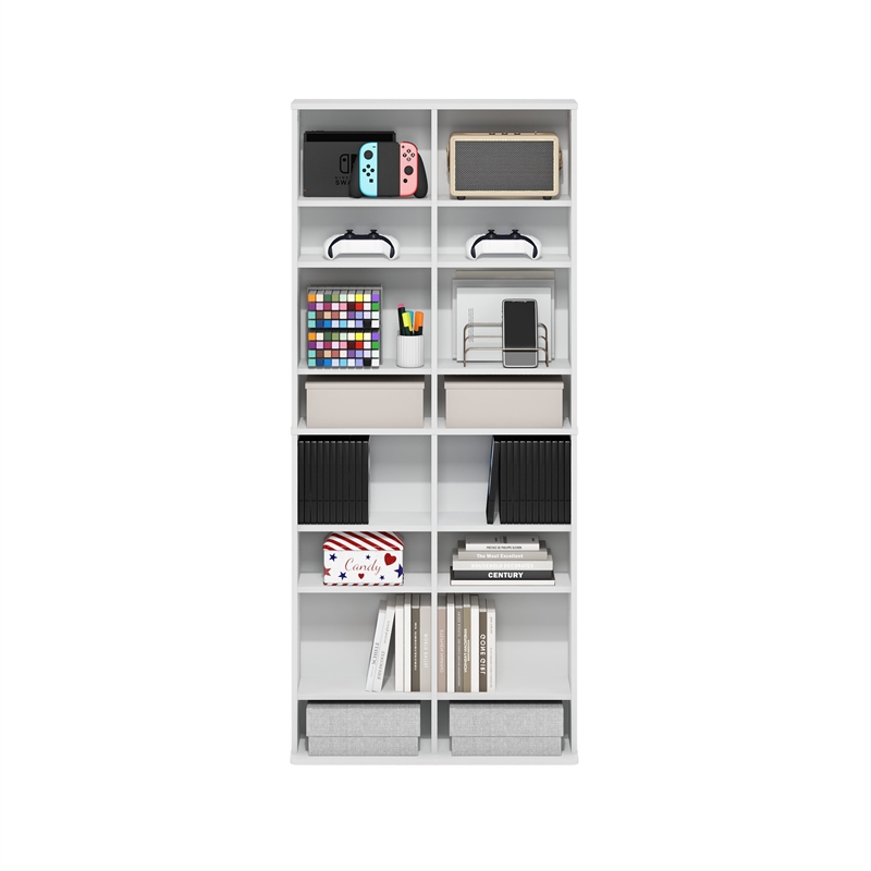Pemberly Row 16-Shelf Multimedia Media Storage Tower Rack with Adjustable White