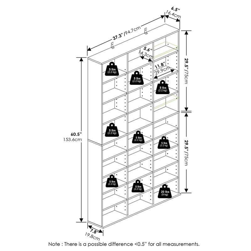 Pemberly Row 24-Shelf Multimedia Media Storage Tower Rack with Adjustable White