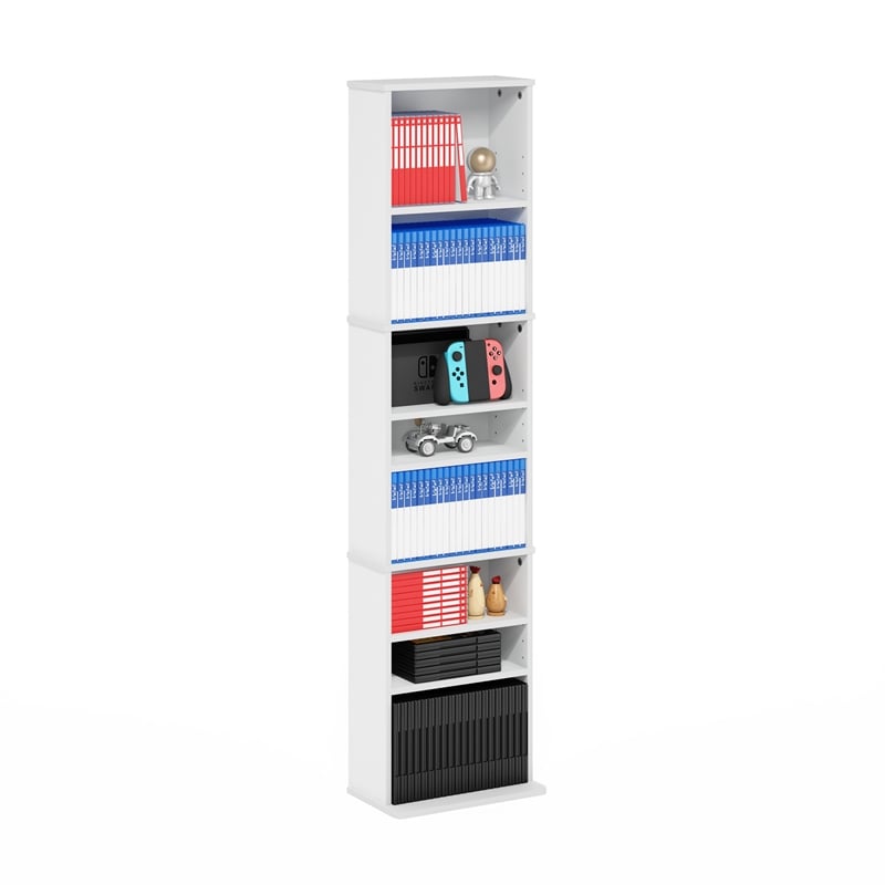 Pemberly Row 9-Shelf Multimedia Media Storage Tower Rack with Adjustable White