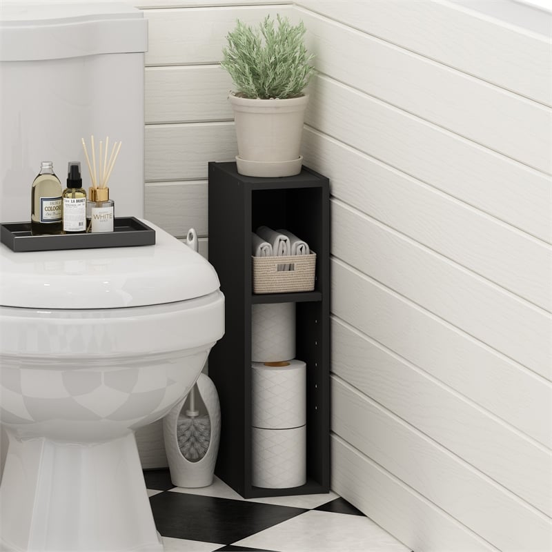 Pemberly Row 2-Tier Storage Shelf Bookcase in 6-Inch Width in Blackwood