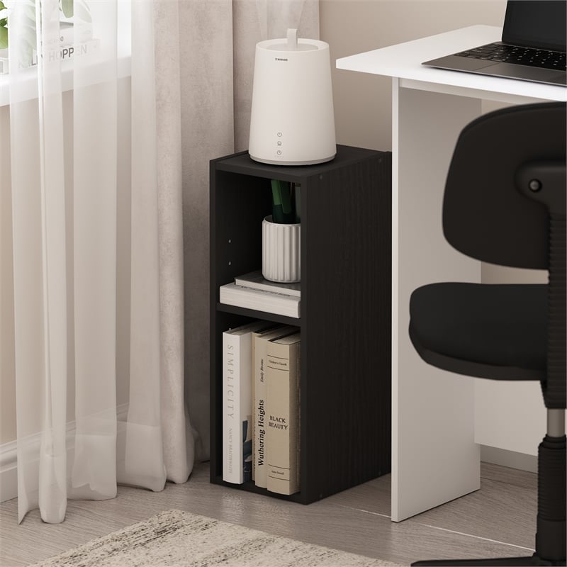 Pemberly Row 2-Tier Storage Shelf Bookcase in 8-Inch Width in Blackwood