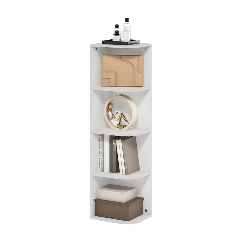 Pemberly Row Contemporary 4-Tier Corner Open Shelf Bookcase in White