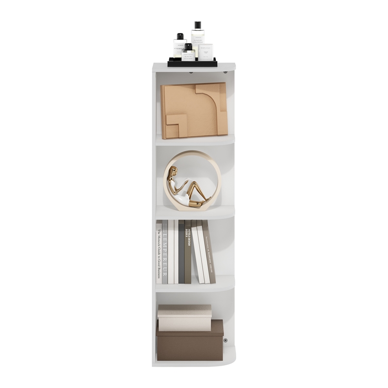 Pemberly Row Contemporary 4-Tier Corner Open Shelf Bookcase in White