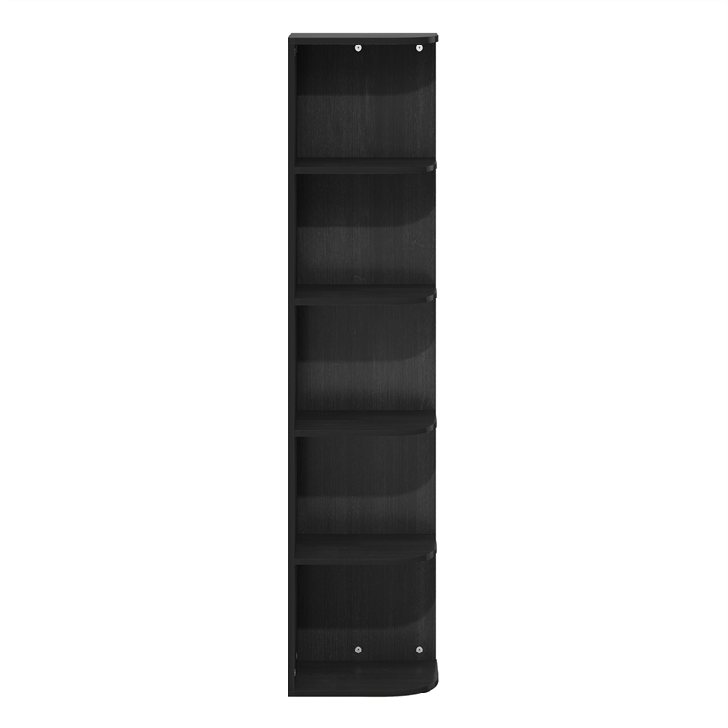 Pemberly Row Contemporary 5-Tier Corner Open Shelf Bookcase in Blackwood