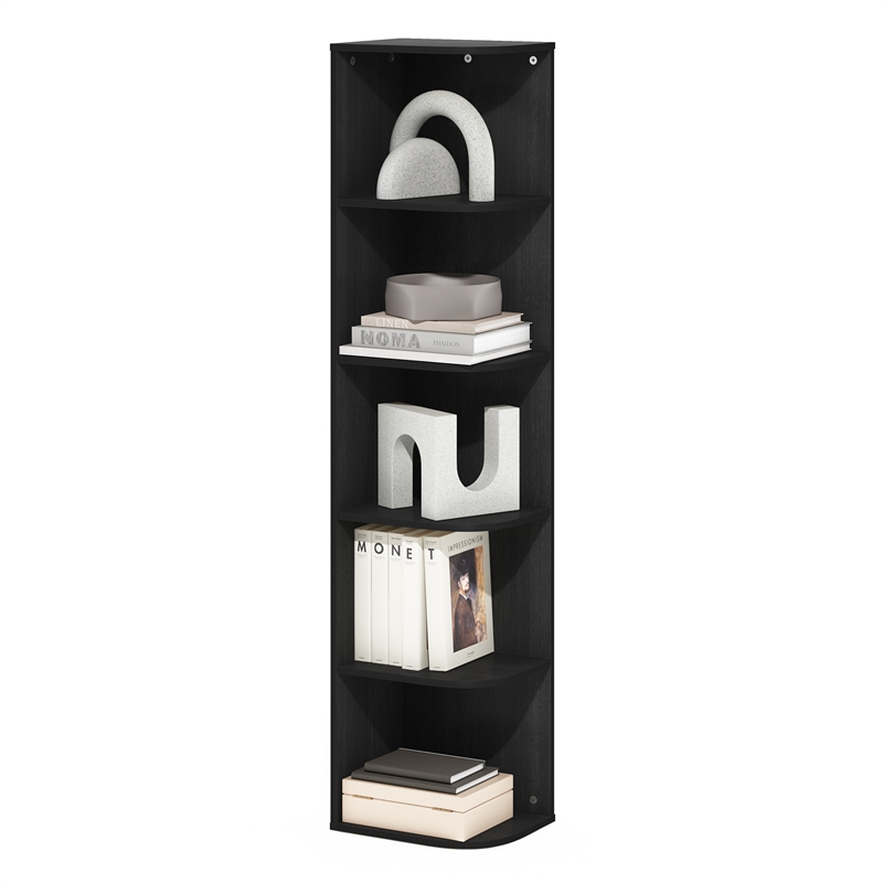 Pemberly Row Contemporary 5-Tier Corner Open Shelf Bookcase in Blackwood