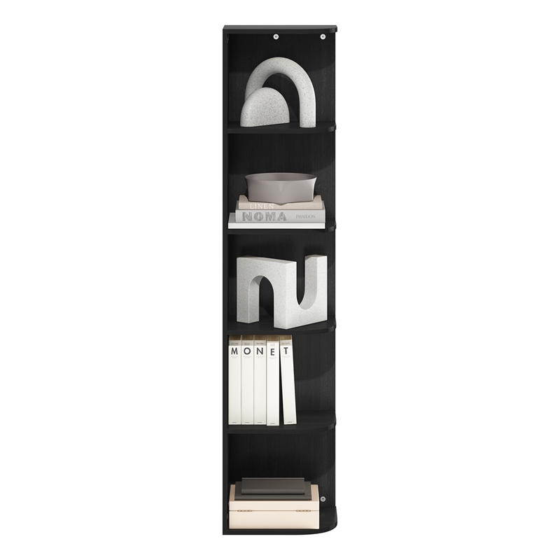 Pemberly Row Contemporary 5-Tier Corner Open Shelf Bookcase in Blackwood