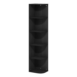 Pemberly Row Contemporary 5-Tier Corner Open Shelf Bookcase in Blackwood