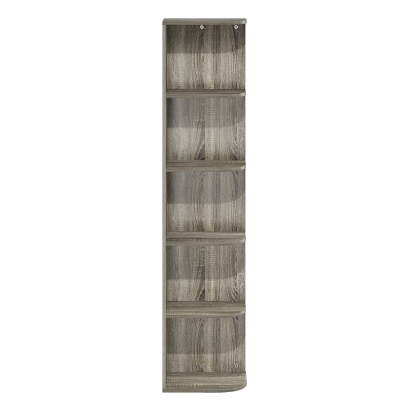 Pemberly Row 5-Tier Corner Open Shelf Bookcase in French Oak