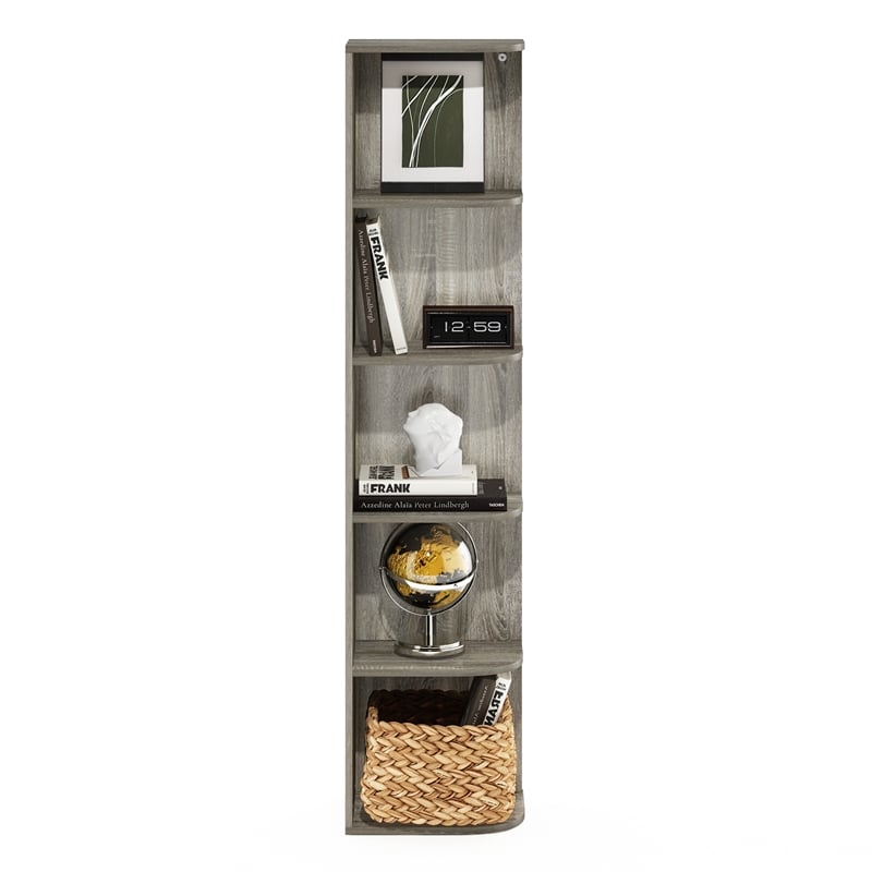Pemberly Row 5-Tier Corner Open Shelf Bookcase in French Oak