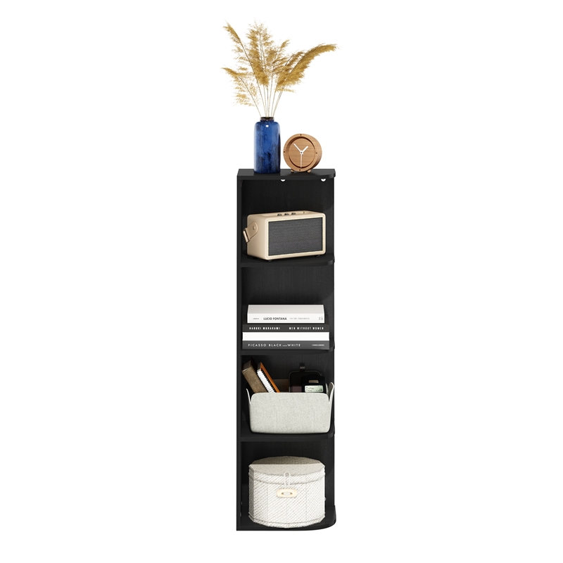 Pemberly Row Contemporary 4-Tier Corner Open Shelf Bookcase in Blackwood