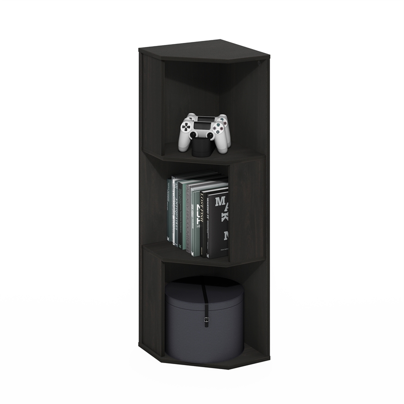 Pemberly Row 3-Tier Freestanding Corner Shelf Bookcase in Bookshelf in Espresso