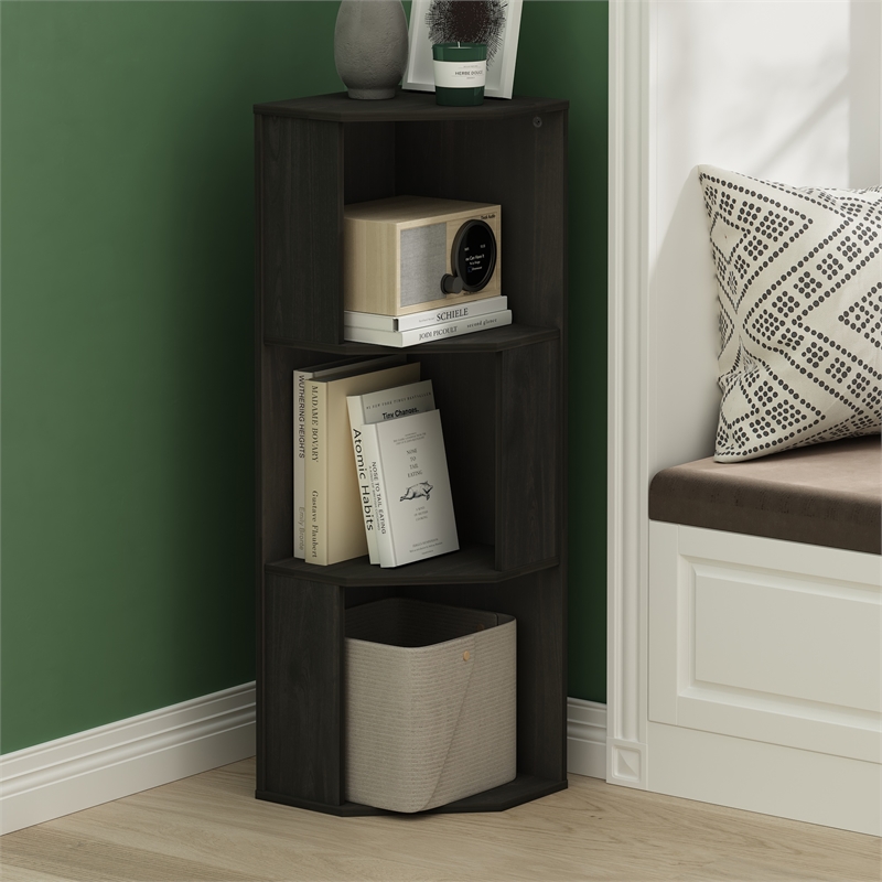 Pemberly Row 3-Tier Freestanding Corner Shelf Bookcase in Bookshelf in Espresso