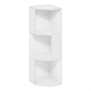 Pemberly Row 3-Tier Freestanding Corner Shelf Bookcase in Bookshelf in White