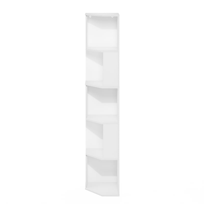 Pemberly Row 5-Tier Freestanding Corner Shelf Bookcase in Bookshelf in White