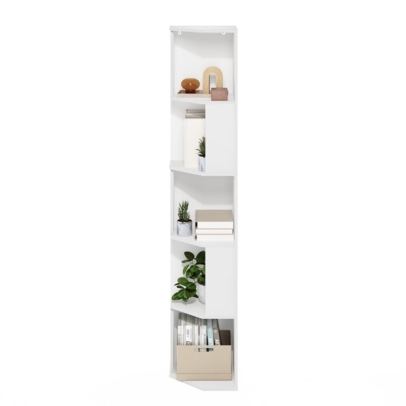 Pemberly Row 5-Tier Freestanding Corner Shelf Bookcase in Bookshelf in White