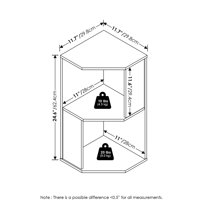 Pemberly Row 2-Tier Freestanding Corner Shelf Bookcase in Bookshelf in Espresso