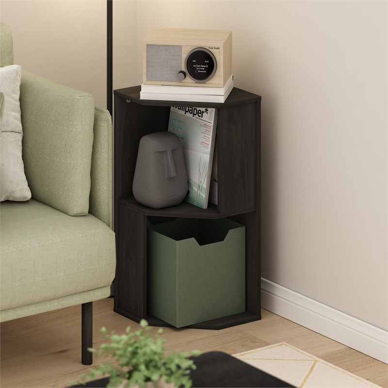 Pemberly Row 2-Tier Freestanding Corner Shelf Bookcase in Bookshelf in Espresso