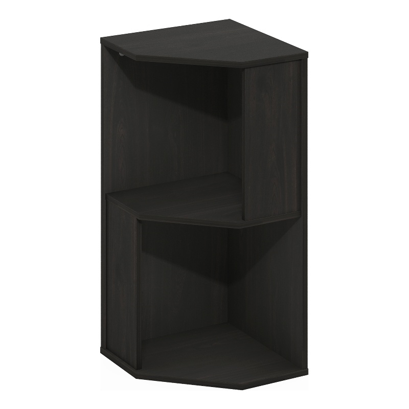 Pemberly Row 2-Tier Freestanding Corner Shelf Bookcase in Bookshelf in Espresso